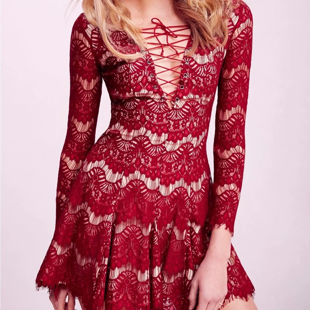 chinese dress ladies Jolene Eyelet Lace Tube Dress - Red main image 1